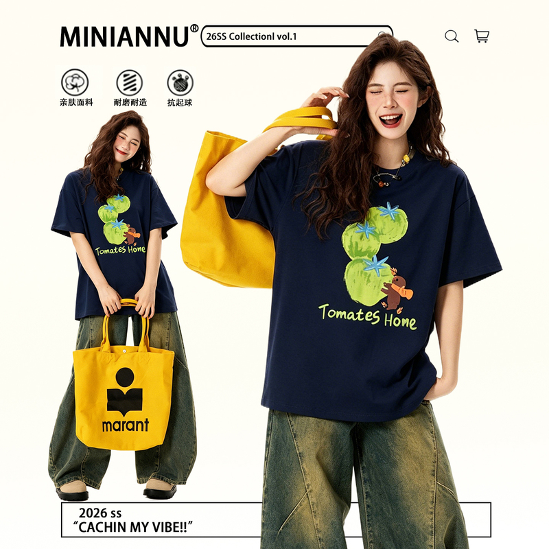 Plus-Size Navy Blue Casual Versatile Short-Sleeve T-Shirt for Women, New Summer Style, Covers the Body, Looks Slimming, Lazy Style Top Plus-Size Navy Blue Casual Versatile Short-Sleeve T-Shirt for Women, New Summer Style, Covers the Body, Looks Slimming, Lazy Style Top