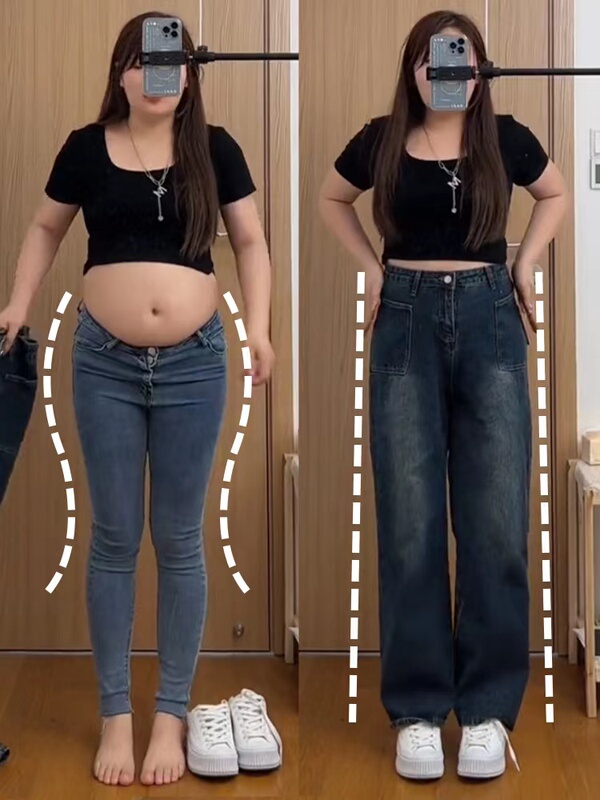 Plus Size Women's American Retro New Style Jeans, Slimming, Hip-Covering, Straight-Leg Pants, Loose Wide-Leg Long Pants