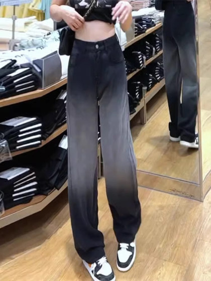 300斤大码女装黑色冰丝牛仔裤女夏季垂感裤子胖mm显瘦冰丝阔腿裤