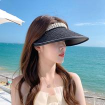 Sun hat womens new summer outdoor straw pearl hairband empty top straw hat hairpin face covering sun protection sun hat