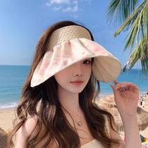 Strong light-blocking flower headband shell hat foldable sun protection empty top hat summer UV protection large brim sun hat