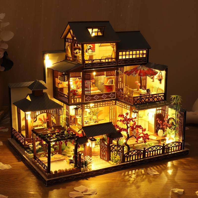 Music box Eight-Yuan Sky City Diy Handmade Wooden Villa Model Girlfriend Girlfriend