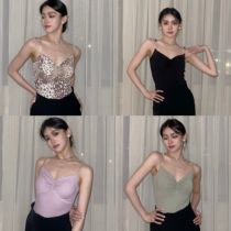 Whale Art Dance Wear Modern Dance Wear Latin Dance Wear Metal Chain Deep V Suspender Top Teaching Class Dance Practice Versatile for Everyday Life