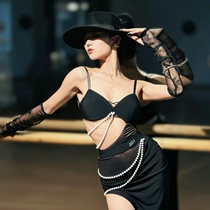 mira dance clothes Latin dance clothes new practice clothes performance clothes competition clothes retro black pearl tops and skirts