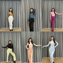 wendy dance costume Latin dance costume modern dance costume rainbow pants black and white rose red blue and green straight pants cover the flesh and look slim