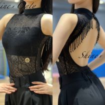 shine dance clothes only dance clothes modern dance Latin dance clothes womens black sleeveless bead tube backless top teaching clothes