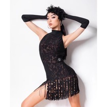 david dance costume Latin dance costume female black BAO WEN tassel dress halter neck backless art test performance nude costume