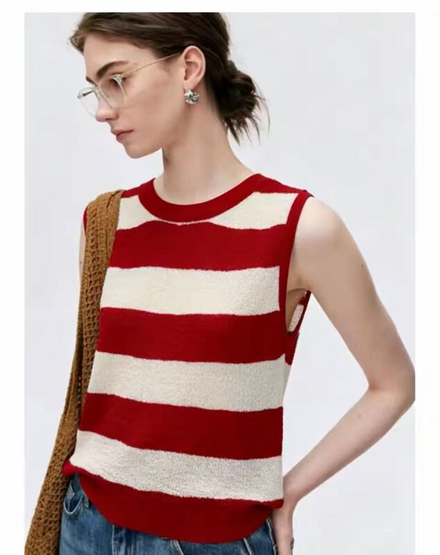 Textured Fine-Spun Water-Soluble Striped Sleeveless Top, Bargain A2