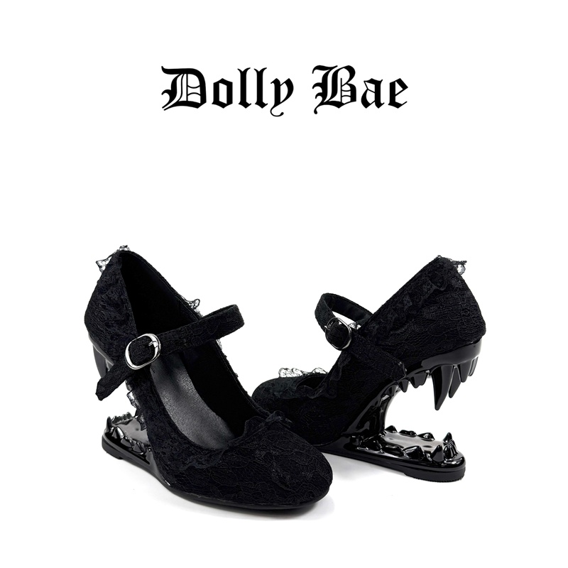 Dollybae Gothic Dark Lace Mary Jane Shoes with Fang-Shaped Heels, Suitable for Everyday Wear, Lolita High Heels Dollybae Gothic Dark Lace Mary Jane Shoes with Fang-Shaped Heels, Suitable for Everyday Wear, Lolita High Heels