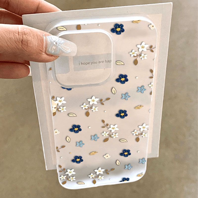 Full Screen Blue and White Floral Pattern Suitable for Apple 17 Phone Case iPhone 13 /14Promax New Model 16/12 Matte 11 Female 15Pro Anti-Drop 14Plus Popular Xr Xiaomi 17Opporeno14