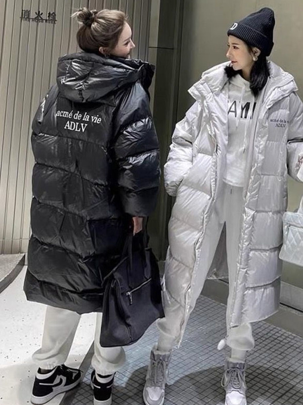 Women's down Jacket, Couple Style, Over-The-Knee, 2023 Ad Korean Version, Loose Fit, Thickened, White Duck Down, Winter Coat, New Long Style