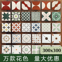 Foshan Tile Mesh Red Retro Flower Brick Restaurant Bar Terrace Wall Brick Folk Dormitory Mall anti-slip floor tiles 300x300 Custom