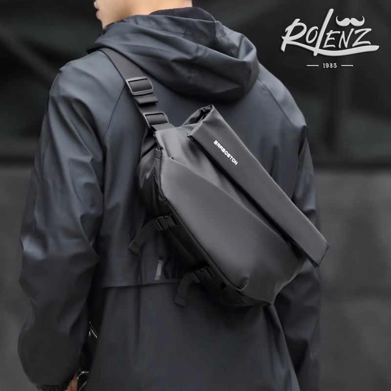 Rolenz Light Luxury Brand Men's Crossbody Bag with Magnetic Buckle, Fashionable New High-End Functional Style Large-Capacity Shoulder Bag