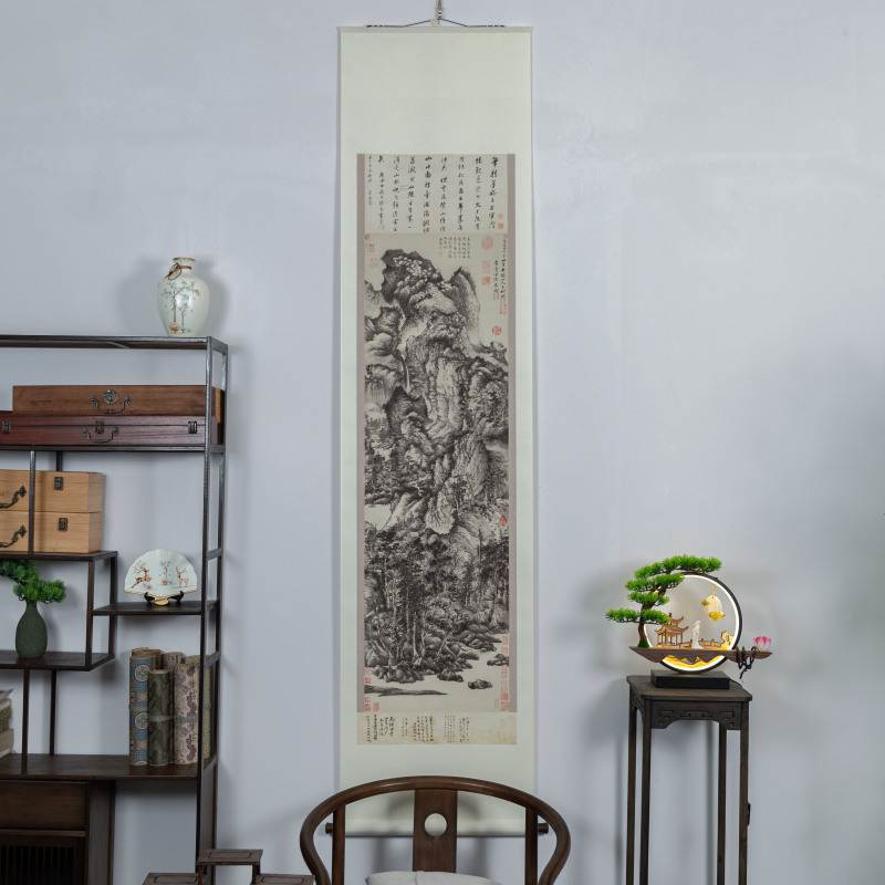 Original Large Scroll Painting of Yuan Wang Meng Qing Bian's Hermitage, Hanging Scroll in Song-Style Aesthetics, Ancient Painting Reproduction with Xuanhe Mounting Original Large Scroll Painting of Yuan Wang Meng Qing Bian's Hermitage, Hanging Scroll in Song-Style Aesthetics, Ancient Painting Reproduction with Xuanhe Mounting