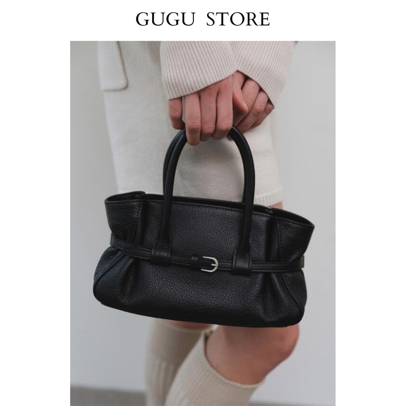Folnua Korean-Style Pleated Handbag Made of Top-Layer Cowhide with a Simple Belt Buckle, Fashionable Commuter Crossbody Bag for Women Folnua Korean-Style Pleated Handbag Made of Top-Layer Cowhide with a Simple Belt Buckle, Fashionable Commuter Crossbody Bag for Women
