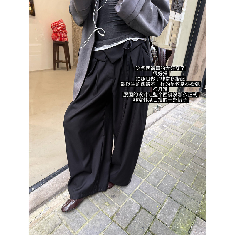 Seyora【Reinventing the Classic】Designed with a Fold-Over Waistband, Drapey Wide-Leg Pants That Cover the Body and Make You Look Slimmer, Casual Suit Pants
