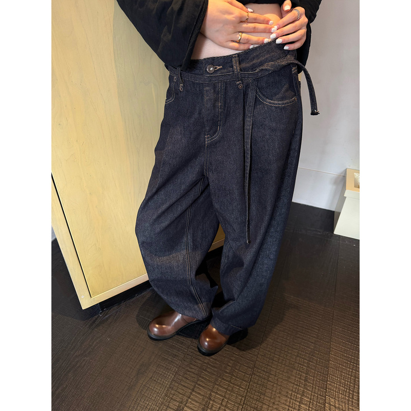 Seyora【Vintage Denim】Designer Strappy Raw Denim Wide-Leg Pants Loose Versatile Jeans Seyora【Vintage Denim】Designer Strappy Raw Denim Wide-Leg Pants Loose Versatile Jeans