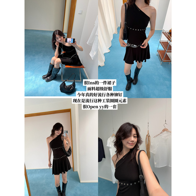 Seyora【Street Rivets】Lyocell Blend One-Shoulder Slim-Fit A-Line Dress L43194Sy62 Seyora【Street Rivets】Lyocell Blend One-Shoulder Slim-Fit A-Line Dress L43194Sy62