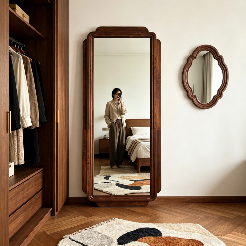 New Chinese-Style Classical Full-Length Mirror, Wall-Mounted American-Style Vintage Home Dressing Mirror, European-Style Bedroom Fitting Mirror, Entryway Mirror New Chinese-Style Classical Full-Length Mirror, Wall-Mounted American-Style Vintage Home Dressing Mirror, European-Style Bedroom Fitting Mirror, Entryway Mirror