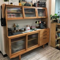 Japanese solid wood sideboard home log kitchen storage cabinet simple retro living room side cabinet multi-layer tea cabinet