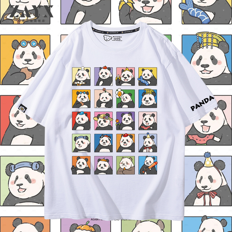 Flower and Fruit-Themed Lai Fu Bao Panda Full Series Short-Sleeve Cute T-Shirts for Men and Women, Summer Wear