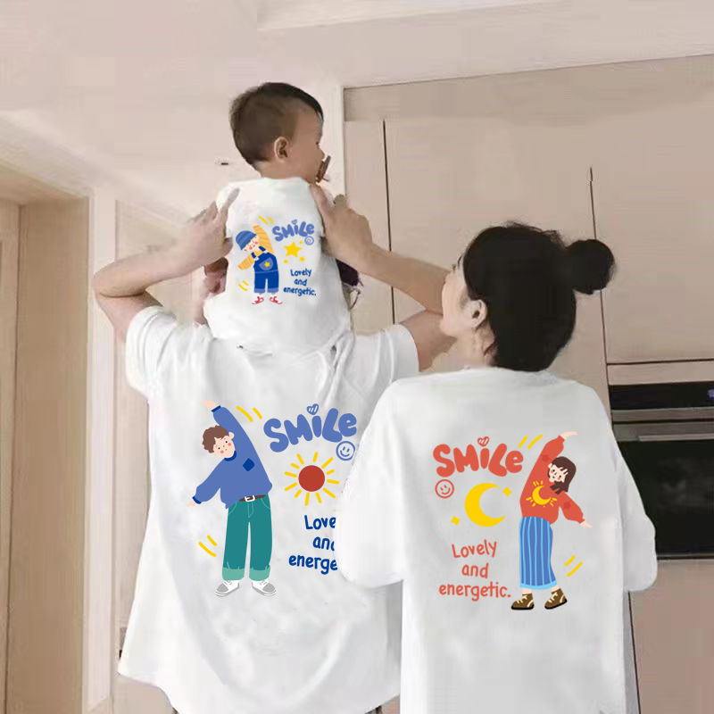 Shandong as an ink T-shirt female Qingdao Foreign trade special case for parent-child 2022 net red bursting short sleeves slightly fat and beautiful