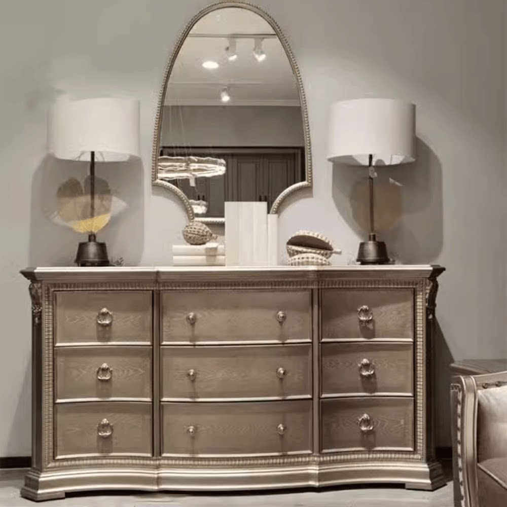 アメリカンレトロ無垢材チェスト、ヴィラ寝室家具、Markor Art彫刻ドレッシングテーブル、フランス風アンティーク調収納キャビネット