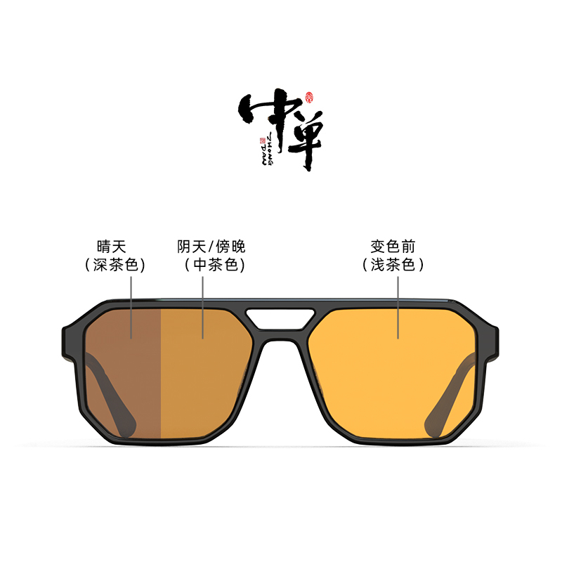 New High-Definition Photochromic Lens Sunglasses for Men, Anti-Glare Blue Light Square Frame Sunglasses Zd2415 Double Bridge