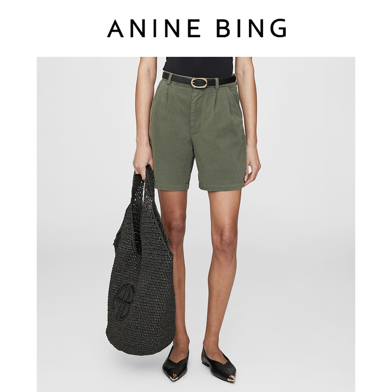 Anine Bing Carrie Shorts Women's Army Green High-Waisted Shorts Spring and Summer