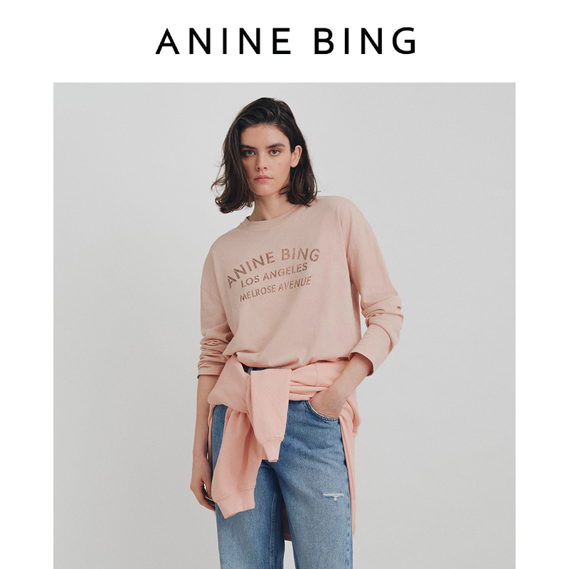 Anine Bing Ivan Long-Sleeved T-Shirt Women's Logo Loose Long t Urban Series 2026 Summer New Style Anine Bing Ivan Long-Sleeved T-Shirt Women's Logo Loose Long t Urban Series 2026 Summer New Style