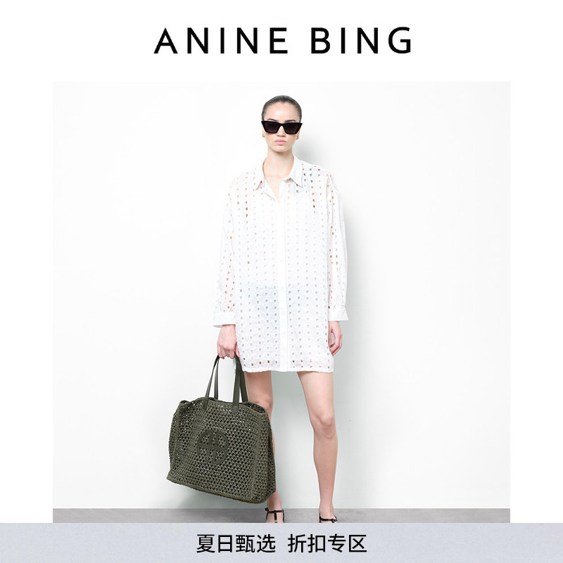 Anine Bing Marianne Dress Women's White Cotton Embroidered Dress 25 Winter New Arrivals Anine Bing Marianne Dress Women's White Cotton Embroidered Dress 25 Winter New Arrivals