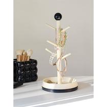 Rotating solid wood jewelry storage rack for home hair ties hair accessories bracelet display rack entrance key rack cream style