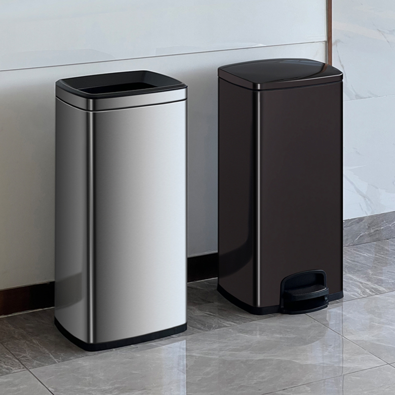 Commercial Stainless Steel Trash Can Hotel Company Corridor Large Capacity 50L Shopping Mall Bathroom Direct Drop Paper Bin 30L