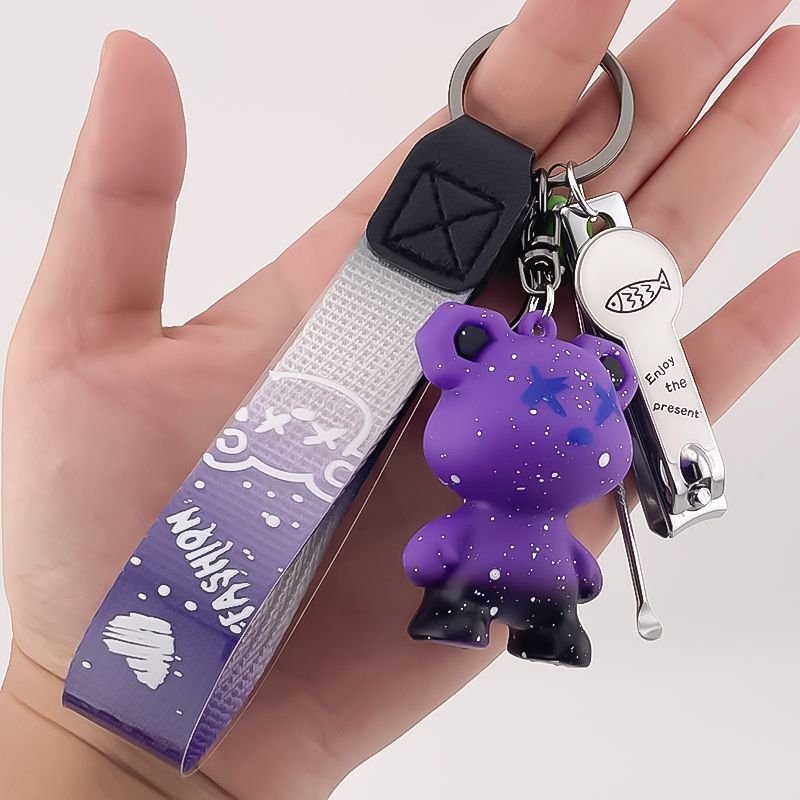 Internet Celebrity Keychain Popular Multi-Color Starry Sky Bear Nail Clipper Cute Bestie Style Nail Clipper Car Accessories with Ear Spoon