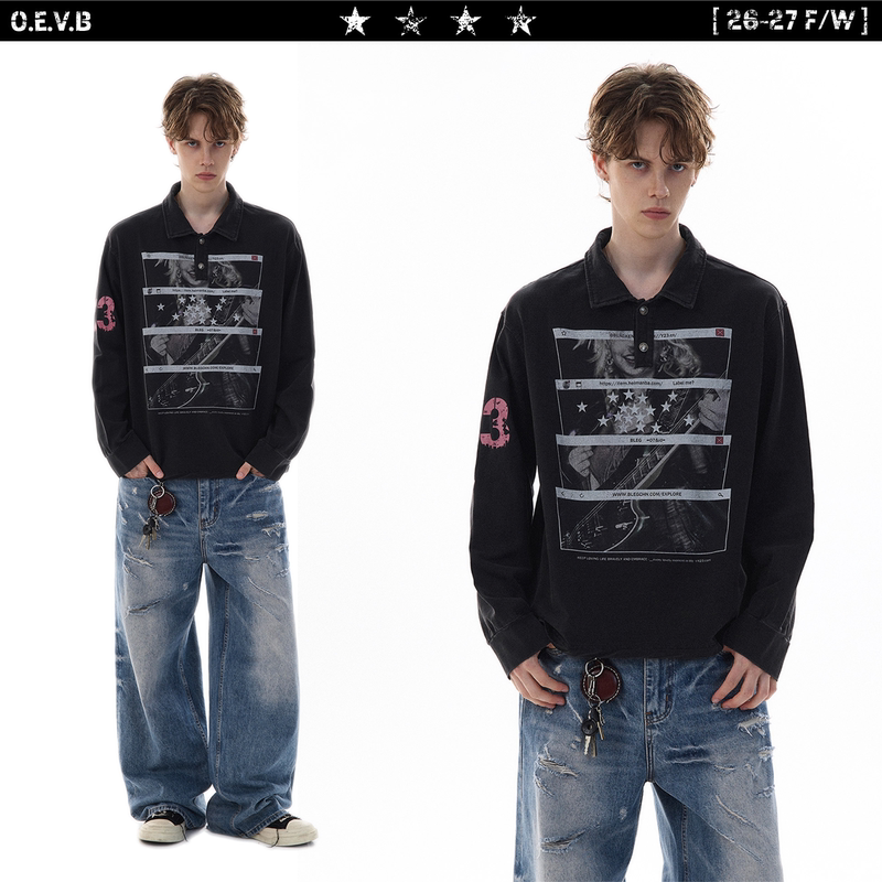 Oevb Washed Vintage Rock Portrait 3D Printed Long-Sleeve Sweatshirt Unisex Street Style Loose Polo Collar Top Oevb Washed Vintage Rock Portrait 3D Printed Long-Sleeve Sweatshirt Unisex Street Style Loose Polo Collar Top