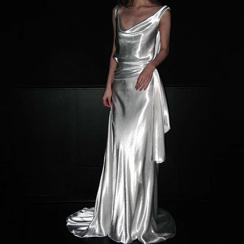 French-Style Light Wedding Dress, Simple and Unique Satin Robe, Backless White Mermaid Engagement Dress, Reception Dress, Going-Out Dress