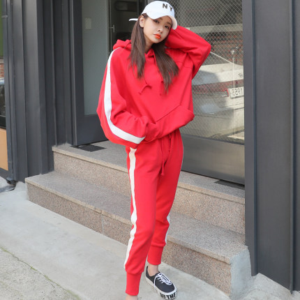 连帽卫衣套装女春2018新款学生宽松韩版休闲