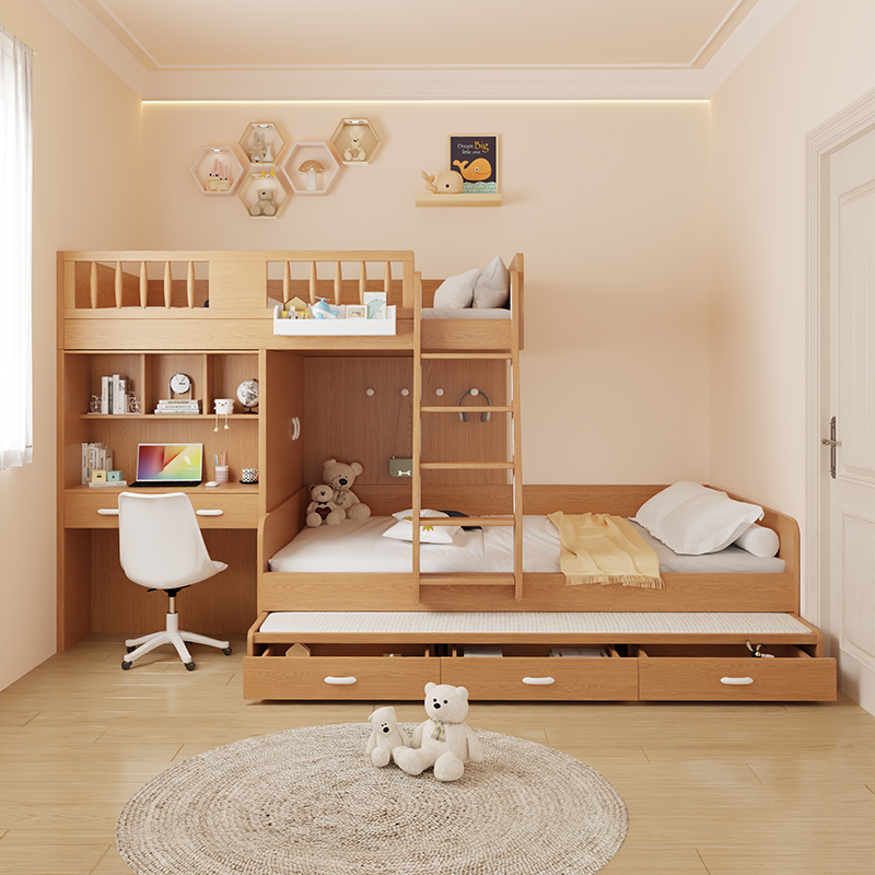 Inclined Bunk Bed with Integrated Desk, Children's Bed with Desk, Double-Layer Bed Frame Inclined Bunk Bed with Integrated Desk, Children's Bed with Desk, Double-Layer Bed Frame
