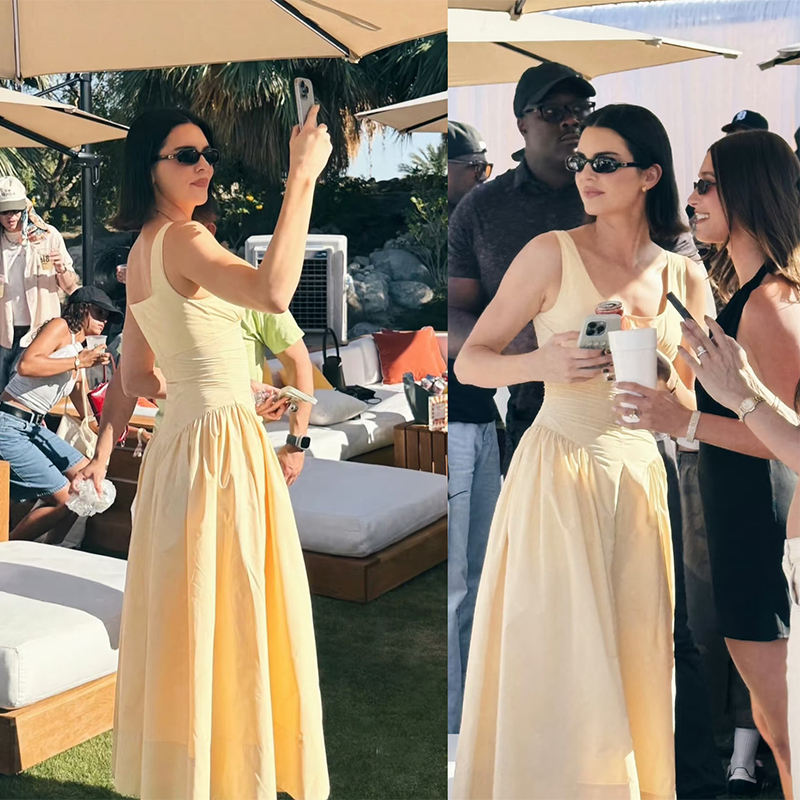 Kendall Jenner Style Yellow Dress, French Simple and Elegant Style, Waist-Cinching Slimming Tank Dress, Pure Cotton Strapless Long Dress