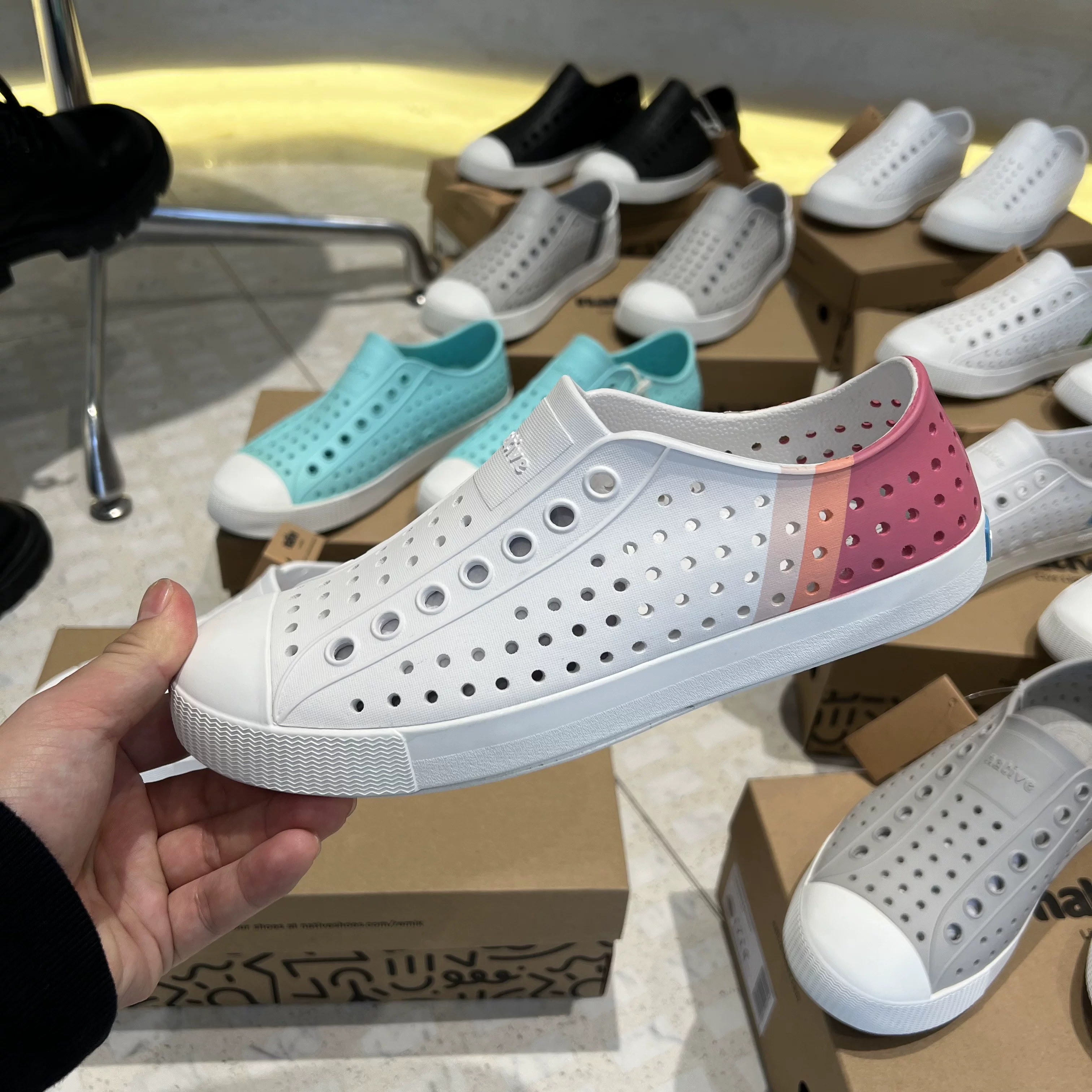 Синие кожаные ботинки Native Jefferson hole shoes для мужчин и женщин, повседневная обувь, пляжные нескользящие босоножки