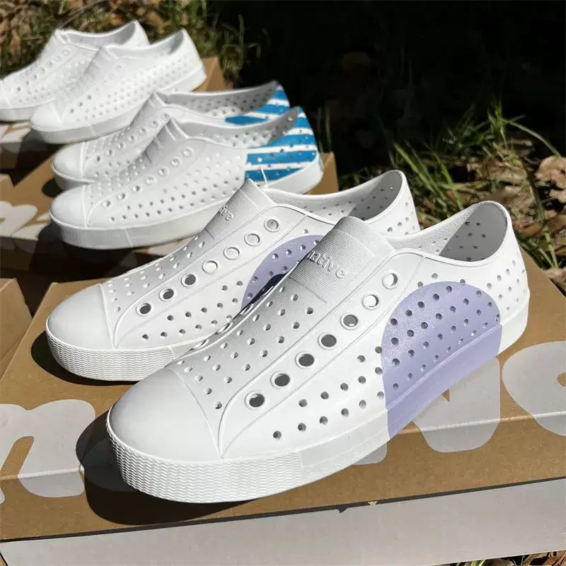Синие кожаные ботинки Native Jefferson hole shoes для мужчин и женщин, повседневная обувь, пляжные нескользящие босоножки