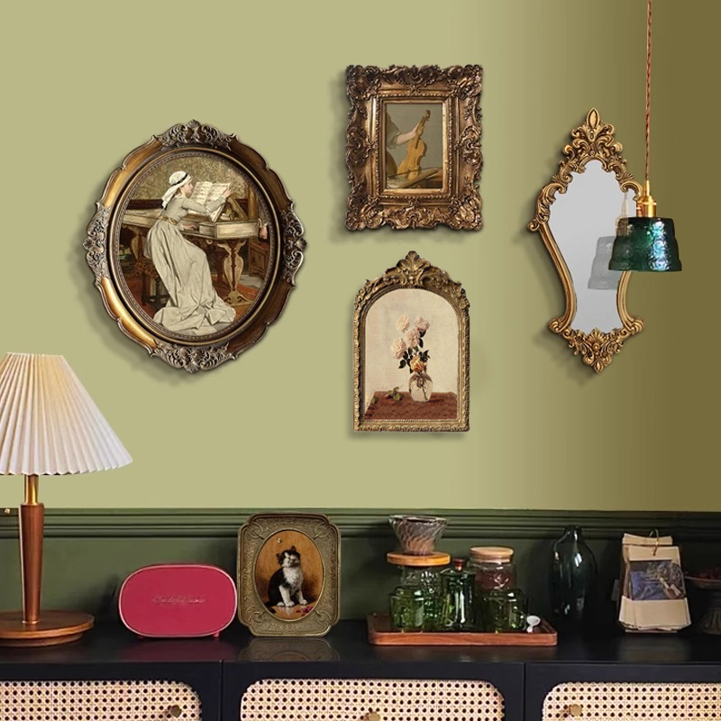 European-Style Picture Frame Mirror Combination Landscape and Figure Vintage Decorative Painting Niche Living Room Hanging Painting Entrance Background Wall Painting European-Style Picture Frame Mirror Combination Landscape and Figure Vintage Decorative Painting Niche Living Room Hanging Painting Entrance Background Wall Painting
