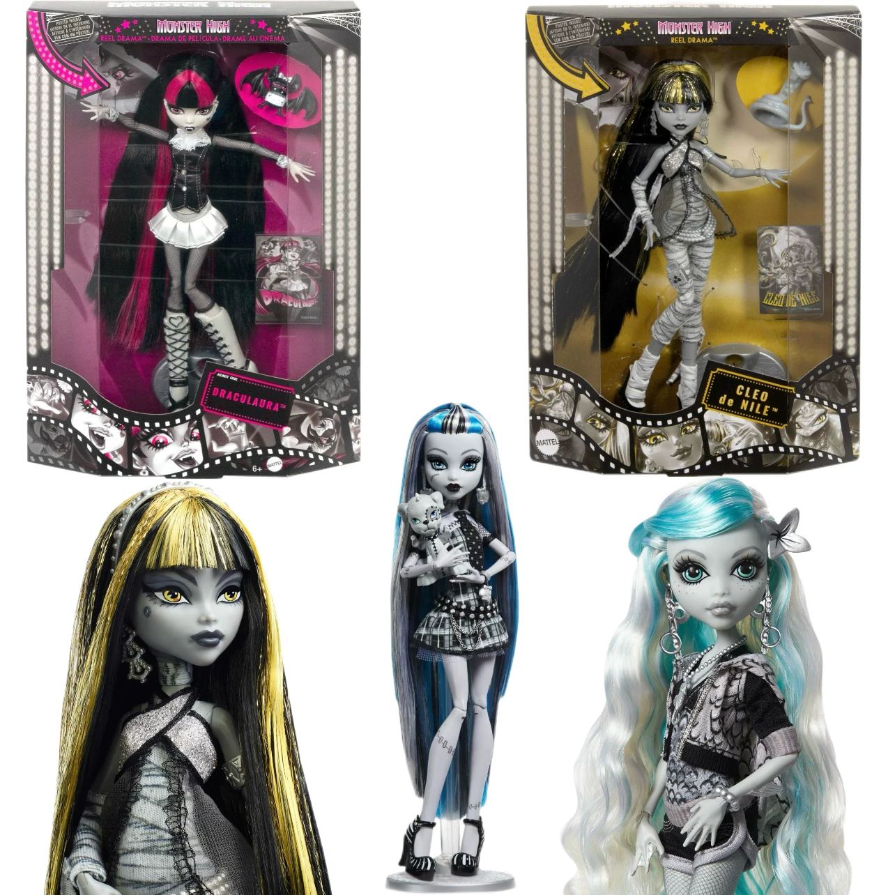 Кукла (Monster High) Reel Drama — чёрно‑белая коллекционная, разные персонажи