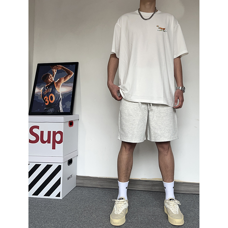 American Vibe High Street Solid Color Simple Sports Shorts for Men Summer ins Trendy Straight Casual Drawstring Five-Point Shorts