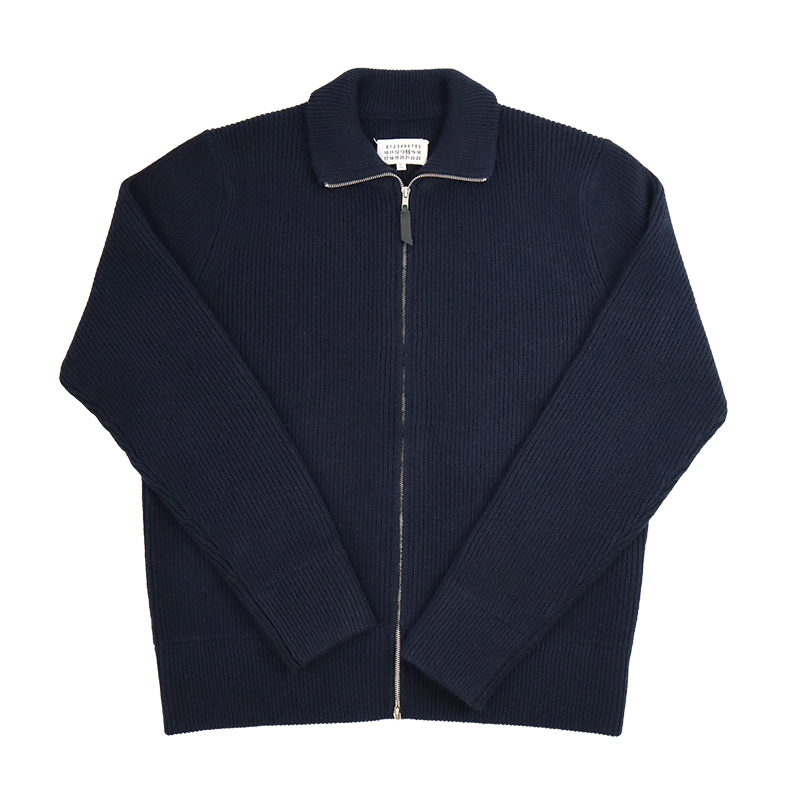 【Detachable Four-Corner Label】Navy Blue Zipper Stand Collar Knitted Cardigan Sweater Jacket in Dark Blue for Men and Women