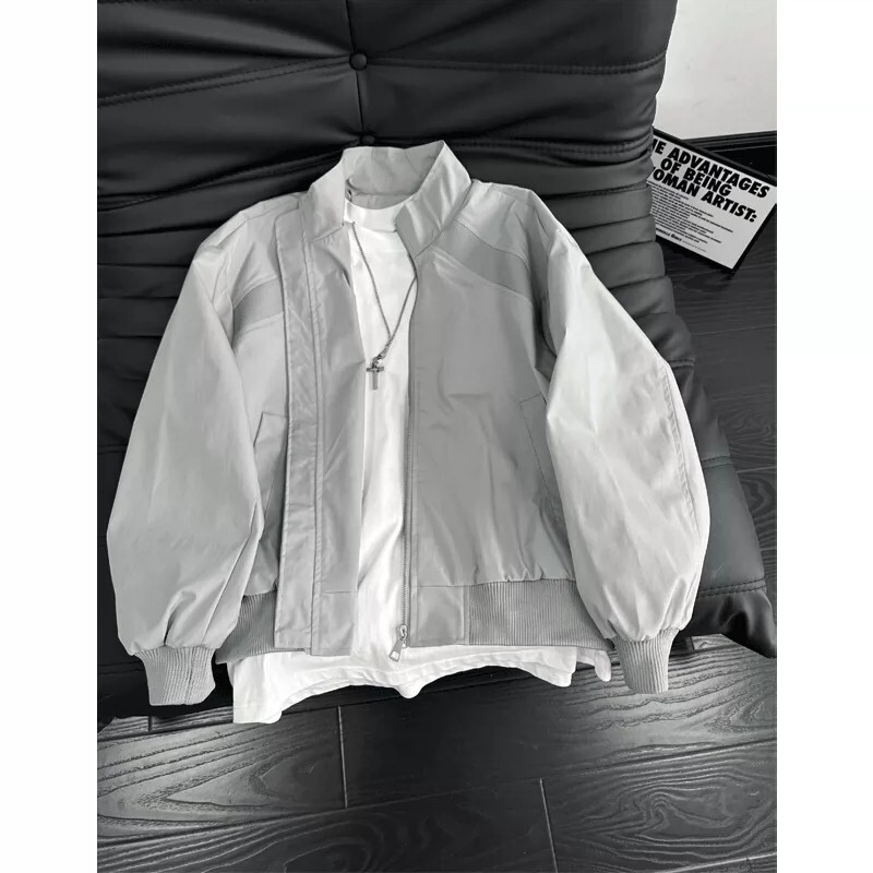 Camel American-Style Short Flight Jacket with Stand-Up Collar for Men, Spring and Autumn Cleanfit Clothing, Baseball Jacket
