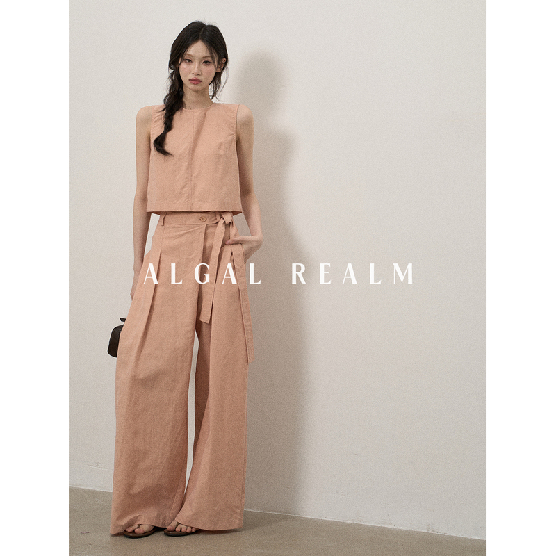 【Algal Realm Snow Algae Collection】Elegant Sleeveless Vest Top and Wide-Leg Casual Pants Women's Summer Two-Piece Set 【Algal Realm Snow Algae Collection】Elegant Sleeveless Vest Top and Wide-Leg Casual Pants Women's Summer Two-Piece Set