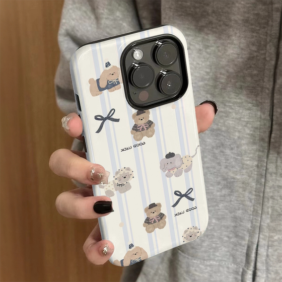
Applicable to Apple 15 mobile phone case for women iPhone 16 promax new 13pro simple iP14 silicone xsmax anti-fall 7/8 protective case iP11/12 niche plus bow bear xr exterior