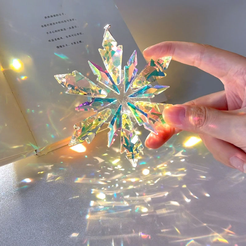 Snowflake Sun Catcher Crystal Flower Light Cubic Synchroprism Bedroom Window Light Shadow Rainbow Home Decoration-Taobao