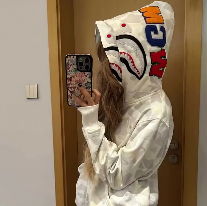 Internet-Famous Shark Double-Hooded Jacket with Luminous Spots and Starry Sky Design, Zip-Up Hoodie for Men and Women, Couple Hip-Hop Top